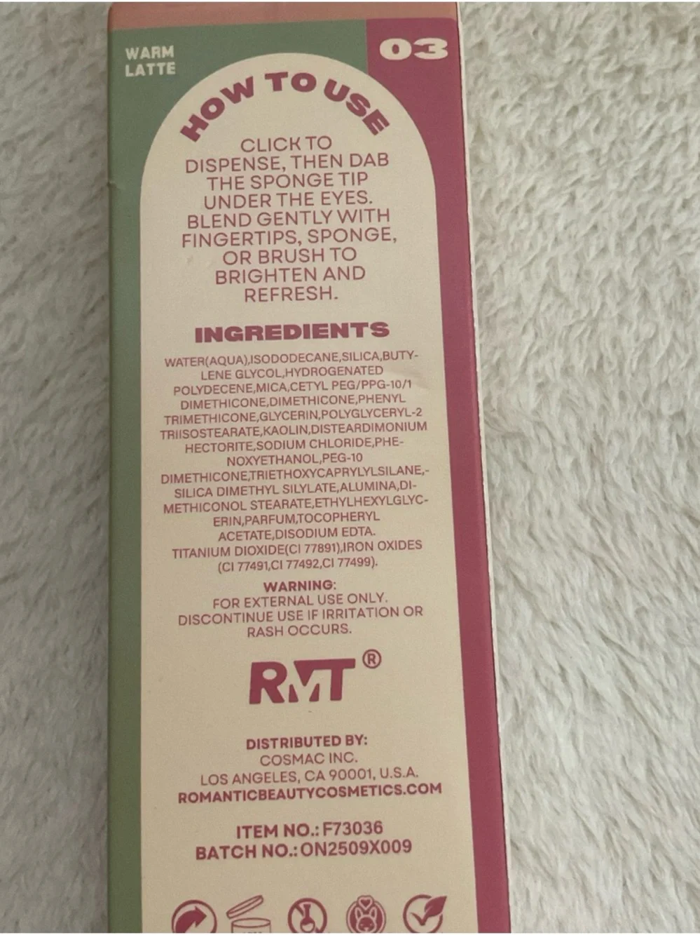 RVT Pick Me Up Under Eye Concealer + Brightener - Warm Latte (03)